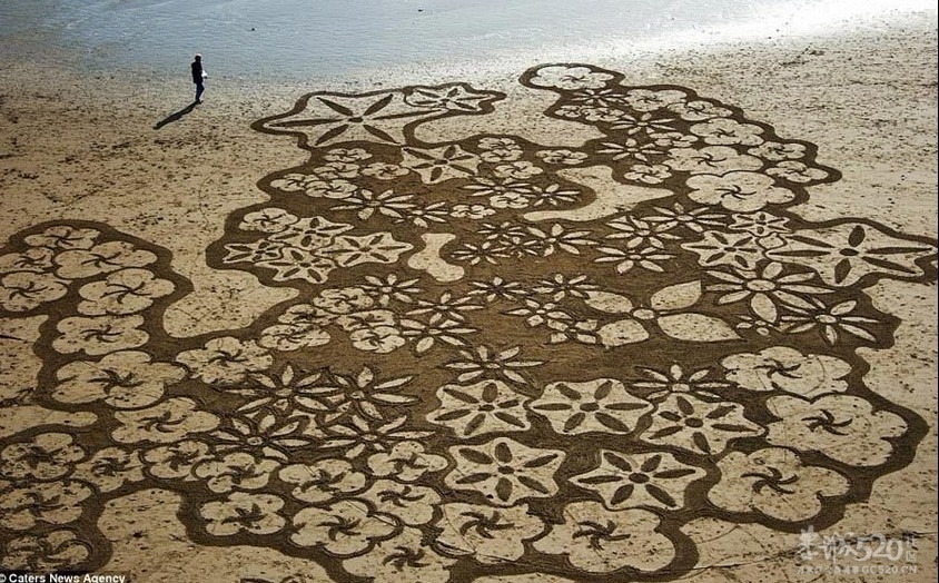 艺术家以沙滩为画布创作巨幅画作760 / 作者:裙角飞扬 / 帖子ID:11922