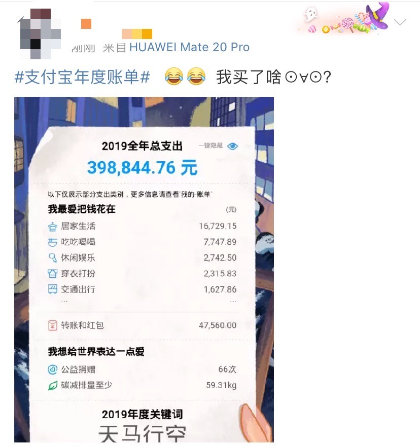 支付宝年度账单来了，我发出灵魂拷问719 / 作者:单身狗的生活 / 帖子ID:270066