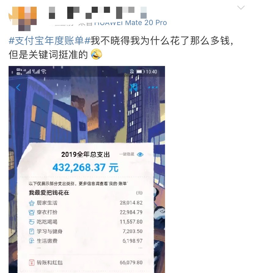 支付宝年度账单来了，我发出灵魂拷问892 / 作者:单身狗的生活 / 帖子ID:270066