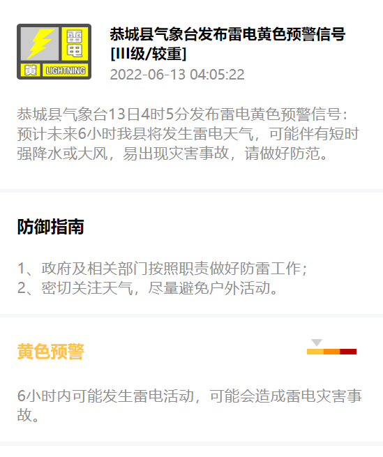 恭城县气象台13日4时5分发布雷电黄色预警信号65 / 作者:论坛小编01 / 帖子ID:296319